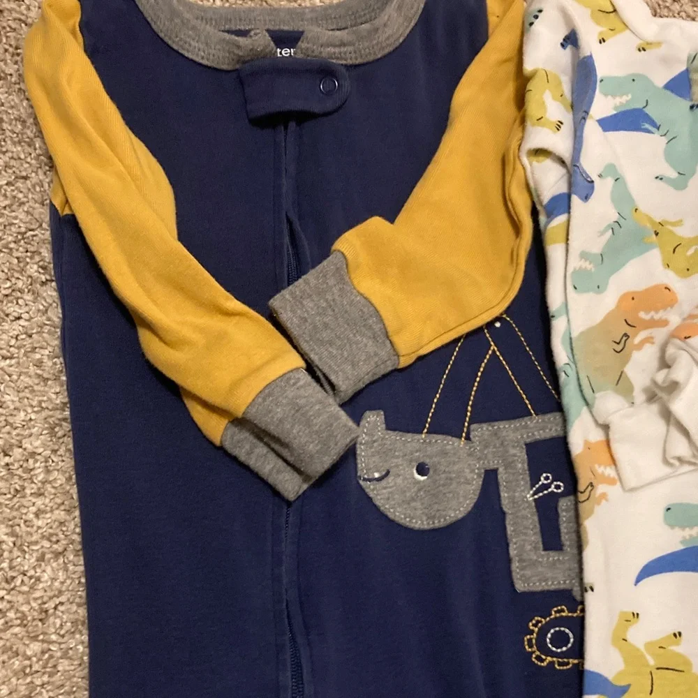 Carter’s Boy Bundle 12 Month Sleeper Footed Pajamas Dinosaur and Sport Theme